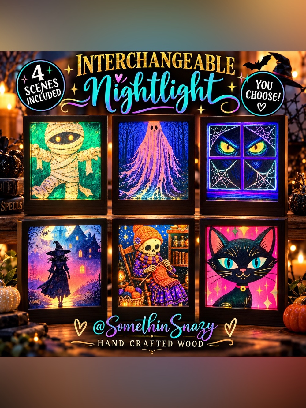 SPOOKY 👻 Hand crafted Interchangeable plug in Nightlight Comes with 4 scenes - Picture 1 of 9